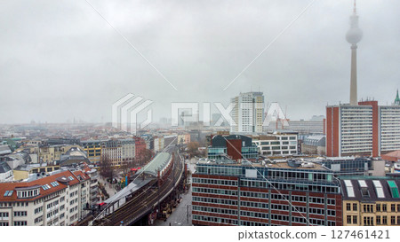 Aerial view on Hackescher Markt station in downtown IN Berlin capital Aerial view on Hackescher Markt station in downtown IN Berlin capital 127461421