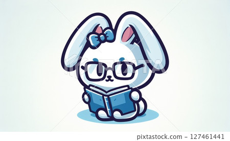 Adorable Pixel Art Bunny Reading a Book 127461441