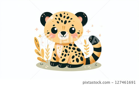 Adorable Cheetah Cub Illustration Pixel Art 127461691