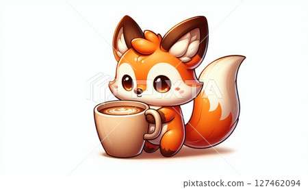 Cute Orange Fox Enjoying a Warm Drink Cute Orange Fox Enjoying a Warm Drink 127462094