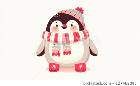 Cute Cartoon Penguin Wearing Winter Outfit 127462095