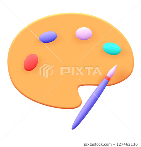 Colorful Artist Palette Icon with Paintbrush, 3D Rendering Colorful Artist Palette Icon with Paintbrush, 3D Rendering 127462130