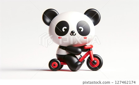 Cute Cartoon Panda on Red Tricycle 3D Rendering 127462174