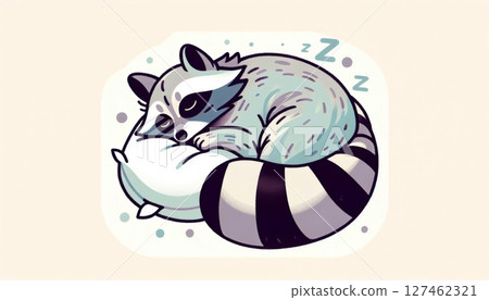 Cute Raccoon Sleeping on a Pillow Illustration 127462321
