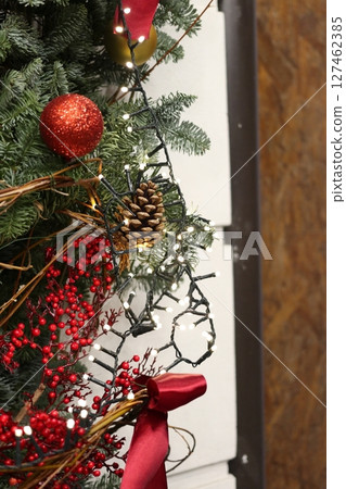 Festive decorations on the street in Chisinau. Festive decorations on the street in Chisinau. 127462385