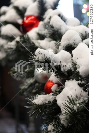 Festive decorations on the street in Chisinau. 127462386