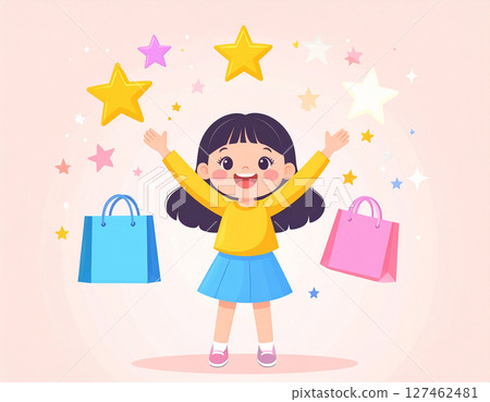 A girl in pop summer clothes went shopping 127462481