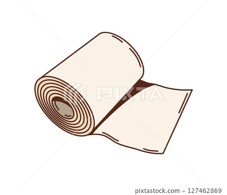 Cartoon groovy medicine rolled bandage with a retro hippie y2k vibe. Vector white gauze fabric, functional healthcare tool for wellness and first aid. Sterile medical soft cotton elastic bandage roll Cartoon groovy medicine rolled bandage with a retro hippie y2k vibe. Vector white gauze fabric, functional healthcare tool for wellness and first aid. Sterile medical soft cotton elastic bandage roll 127462869