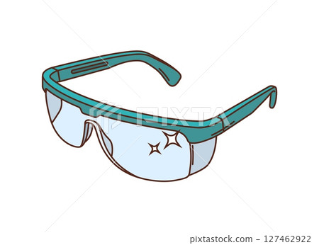 Cartoon groovy protective medical glasses with sparkle effect. Vector safety goggles for eye protection in medical, laboratory and industrial environments ensuring safety or hygiene for medicine staff 127462922