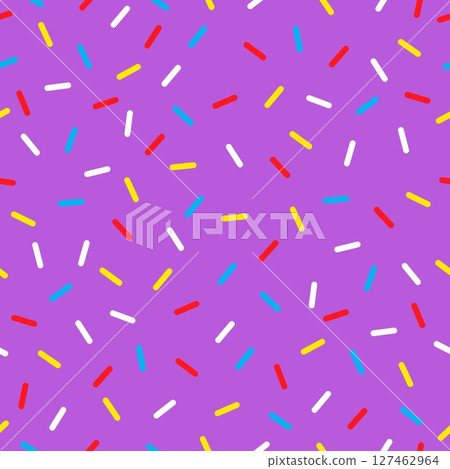 Donut candy sprinkles pattern background, sweet dessert glaze. Vector seamless ornament, wallpaper or repeat tile with colorful sweet confetti or abstract dots for holiday, party, birthday, invitation 127462964