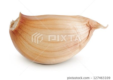 unpeeled garlic clove isolated on white background close up unpeeled garlic clove isolated on white background close up 127463109