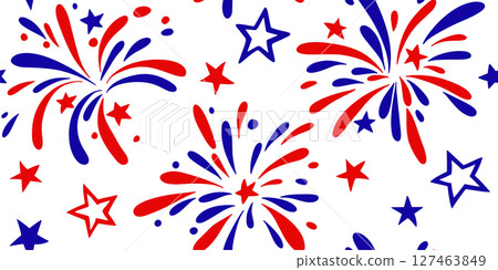 Vector seamless pattern of fireworks and stars for American Independence Day. Vector seamless pattern of fireworks and stars for American Independence Day. 127463849