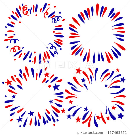 Vector set of round frames, fireworks for American Independence Day. 127463851