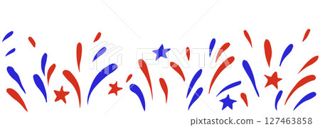 Vector seamless frame of fireworks and stars for American Independence Day. 127463858