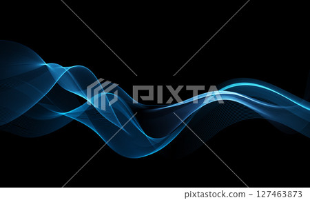 Vector Abstract Shiny Glowing Blue Color Wave. Transparent Flowing Wavy Lines. Elegant Luxury background. Black BG 127463873