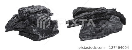 Natural wooden charcoal isolated on white background with full depth of field 127464004
