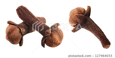 Dry spice cloves isolated on white background with full depth of field. Dry spice cloves isolated on white background with full depth of field. 127464033