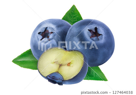 fresh blueberry and half isolated on white background closeup with full depth of field fresh blueberry and half isolated on white background closeup with full depth of field 127464038