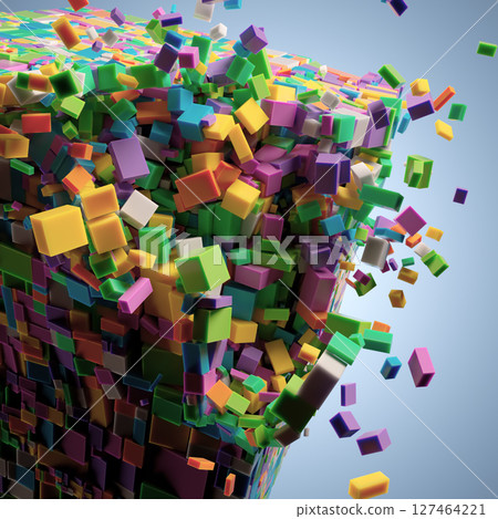 Breaking Free: A Colorful Explosion of Cubes in Motion Breaking Free: A Colorful Explosion of Cubes in Motion 127464221
