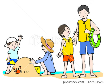 Illustration of a family swimming in the sea 127464526