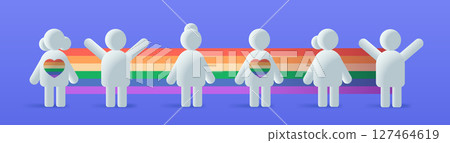 LGBTQ community pride celebration diverse people rainbow heart shapes colorful background flat design banner 127464619