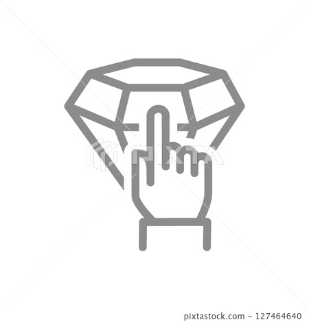 Finger pointing at diamond line icon. Choice, high value, or top selection symbol. Vector illustration Finger pointing at diamond line icon. Choice, high value, or top selection symbol. Vector illustration 127464640