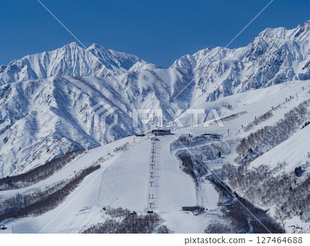 長野縣白馬村北阿爾卑斯山的藍天白雪 127464688