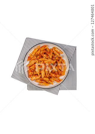 Pasta spaghetti Bolognese with red tomato souse on white plate on isolated white background. Pasta spaghetti Bolognese with red tomato souse on white plate on isolated white background. 127464801