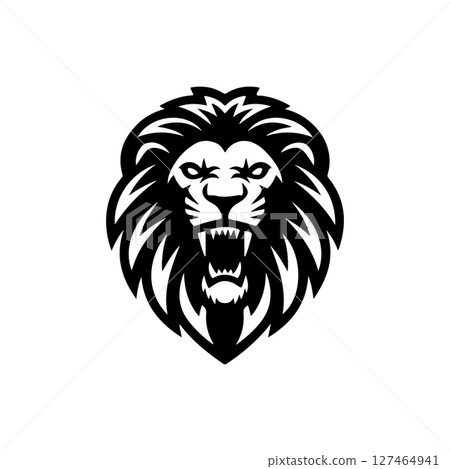Illustration of a head of lion. Lion head mascot. Design element for logo, label, sign, poster, card. Vector illustration 127464941