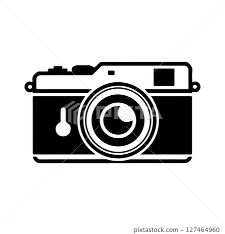 Illustration of a photo camera. Design element for logo, label, sign, poster, card. Vector illustration Illustration of a photo camera. Design element for logo, label, sign, poster, card. Vector illustration 127464960