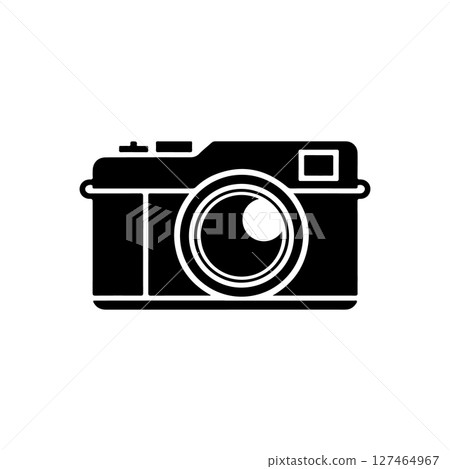 Illustration of a photo camera. Design element for logo, label, sign, poster, card. Vector illustration Illustration of a photo camera. Design element for logo, label, sign, poster, card. Vector illustration 127464967