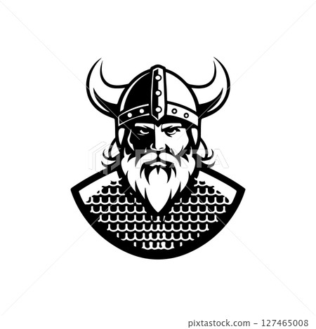 Illustration of a head of viking warrior. Design element for logo, label, sign, poster, card. Vector illustration Illustration of a head of viking warrior. Design element for logo, label, sign, poster, card. Vector illustration 127465008
