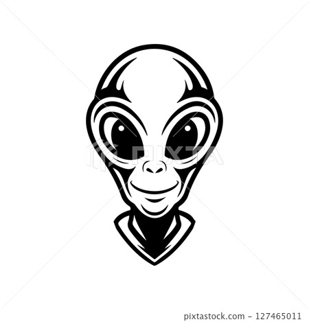 Illustration of a head of alien. Alien head. UFO. Cryptozoology. Design element for logo, label, sign, poster, card. Vector illustration Illustration of a head of alien. Alien head. UFO. Cryptozoology. Design element for logo, label, sign, poster, card. Vector illustration 127465011