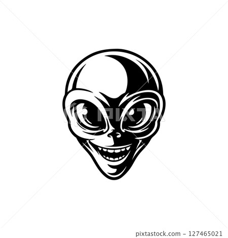 Illustration of a head of alien. Alien head. UFO. Cryptozoology. Design element for logo, label, sign, poster, card. Vector illustration Illustration of a head of alien. Alien head. UFO. Cryptozoology. Design element for logo, label, sign, poster, card. Vector illustration 127465021