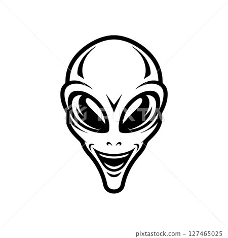Illustration of a head of alien. Alien head. UFO. Cryptozoology. Design element for logo, label, sign, poster, card. Vector illustration Illustration of a head of alien. Alien head. UFO. Cryptozoology. Design element for logo, label, sign, poster, card. Vector illustration 127465025