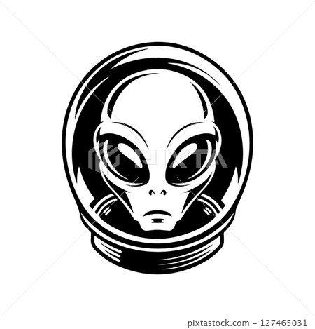 Illustration of a head of alien. Alien head. UFO. Cryptozoology. Design element for logo, label, sign, poster, card. Vector illustration Illustration of a head of alien. Alien head. UFO. Cryptozoology. Design element for logo, label, sign, poster, card. Vector illustration 127465031