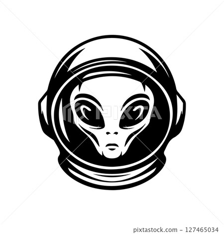 Illustration of a head of alien. Alien head. UFO. Cryptozoology. Design element for logo, label, sign, poster, card. Vector illustration Illustration of a head of alien. Alien head. UFO. Cryptozoology. Design element for logo, label, sign, poster, card. Vector illustration 127465034