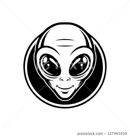 Illustration of a head of alien. Alien head. UFO. Cryptozoology. Design element for logo, label, sign, poster, card. Vector illustration Illustration of a head of alien. Alien head. UFO. Cryptozoology. Design element for logo, label, sign, poster, card. Vector illustration 127465039