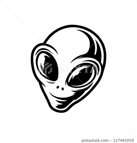 Illustration of a head of alien. Alien head. UFO. Cryptozoology. Design element for logo, label, sign, poster, card. Vector illustration Illustration of a head of alien. Alien head. UFO. Cryptozoology. Design element for logo, label, sign, poster, card. Vector illustration 127465059