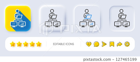 Work at home line icon. Neumorphic, Flat shadow, 3d buttons. Outsource job sign. Remote office employee symbol. Line work home icon. Social media icons. Vector Work at home line icon. Neumorphic, Flat shadow, 3d buttons. Outsource job sign. Remote office employee symbol. Line work home icon. Social media icons. Vector 127465199