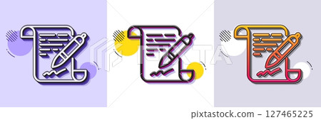 Agreement document line icon. Halftone dotted pattern. Gradient icon with grain shadow. Contract file signature sign. Office note symbol. Line agreement document icon. Various designs. Vector 127465225