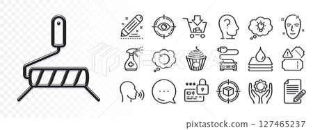 Paint roller, Waterproof and Brand contract line icons for web app. Glare of light effect. Message icon. Pack of Recovery data, Health skin, Human sing pictogram icons. Vector 127465237