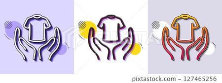 Hold t-shirt line icon. Halftone dotted pattern. Gradient icon with grain shadow. Laundry shirt sign. Clothing cleaner symbol. Line hold t-shirt icon. Various designs. Vector 127465256