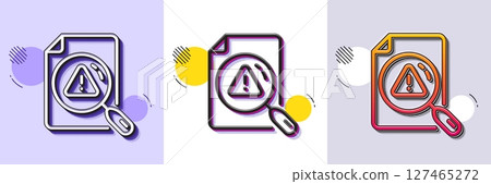 Search document line icon. Halftone dotted pattern. Gradient icon with grain shadow. Help book sign. Instruction manual symbol. Line search document icon. Various designs. Vector 127465272