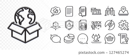 Ranking stars, Pie chart and Document line icons for web app. Glare of light effect. Message icon. Pack of Talk bubble, Attention, Augmented reality pictogram icons. Vector 127465274