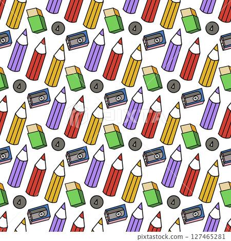 Colorful childish style geometric seamless pattern with various brush strokes and shapes. Scribbles, doodle lines, geometric brush strokes. background with contemporary playful basic figures. Colorful childish style geometric seamless pattern with various brush strokes and shapes. Scribbles, doodle lines, geometric brush strokes. background with contemporary playful basic figures. 127465281