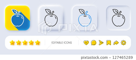 Apple line icon. Neumorphic, Flat shadow, 3d buttons. Fresh fruit sign. Natural food symbol. Line apple icon. Social media icons. Vector 127465289