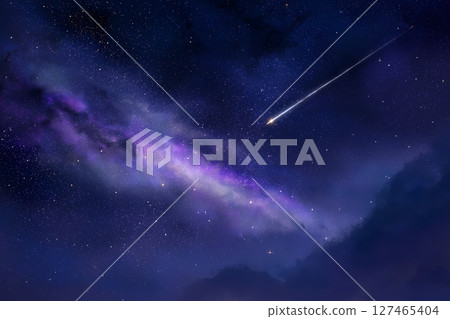 紫色隕石在銀河帶中穿梭於紫色星雲的浩瀚宇宙 127465404