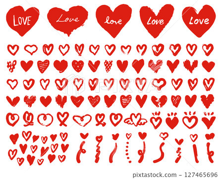 手繪愛心。塗鴉，垃圾搖滾愛心。情人節和愛情符號。向量。 127465696