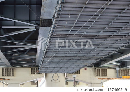 Suspended scaffolding under the viaduct Suspended scaffolding under the viaduct 127466249